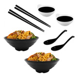 Kit Yakisoba 2 Travessas 21cm + 2 Molheiras+2 Pares Hashi