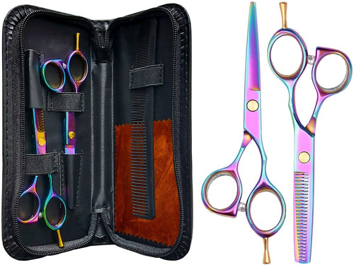 Kit Tijeras Tornasolada Tijera De Corte + Entresacar Pelo