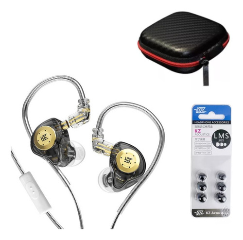 Audifonos Inear Kz Edx Pro Con Mic Black + Estuche + Gomitas