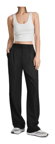 Pantalones Formales Mujer Cintura Alta Pierna Ancha Casual