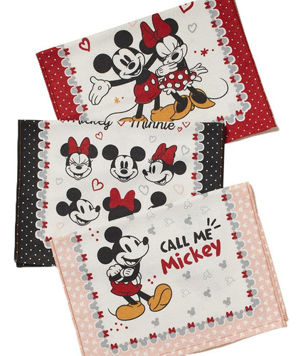 Kit 3 Panos De Copa Atoalhados Dohler Mickey E Minnie