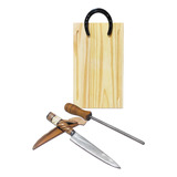 Kit Parrillero Cuchillo Chaira Tabla Accesorios Set ×3