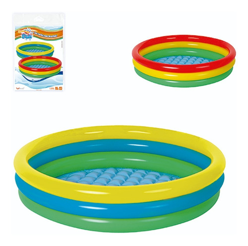 Piscina Inflavel Com Fundo Inflavel 3 Aneis Colorida 3 Cor