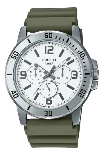 Reloj Casio Sports Mtp-vd300-3b Hombre Ts Color De La Correa Verde Color Del Bisel Plateado Color Del Fondo Blanco