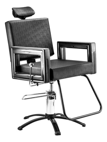 Cadeira De Barbeiro Dompel Square Black Reclinável Preto