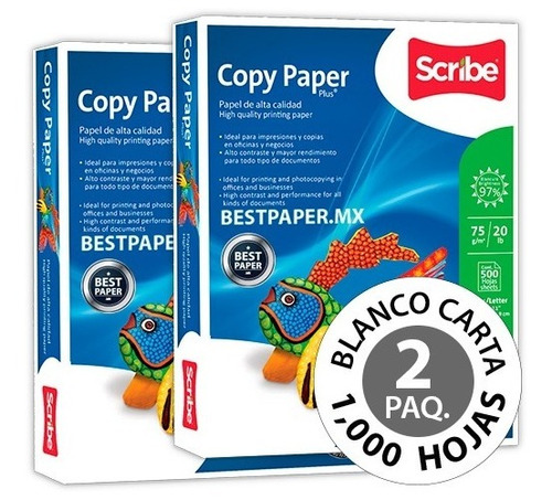 Papel Copy Paper Blanco Carta - 2 Paquetes (1,000 Hojas)