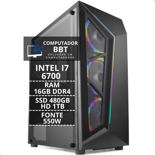 Pc Gamer Intel I7 6ª Geração 16gb Ddr4 Ssd 480gb + 1tb 500w