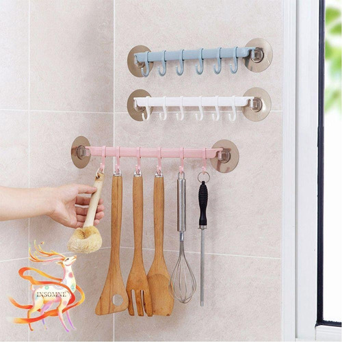 Organizador Cocina Baño 6 Ganchos Adhesivo Colgante