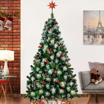 Arbol De Navidad Nevado 1.9m 900 Ramas Cerezas Pino Navideño Verde | Envío gratis