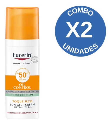 Combo X 2 Eucerin Solar Toque Seco Gel Creme Oil Control 50+