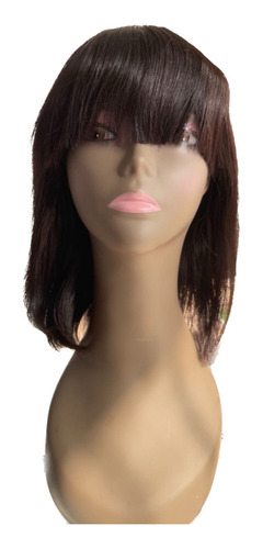 Peruca Wig 100% Cabelo Humano 30cm Liso Com Franja Curta