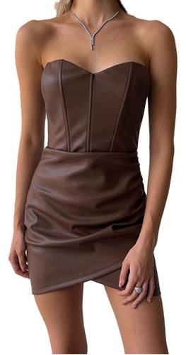 Sexy Vestido Bandeau Ajustado De Cuero Cruzado A La