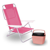 Caixa Termica Rosa Cooler 6 L + Cadeira De Praia 6 Posições