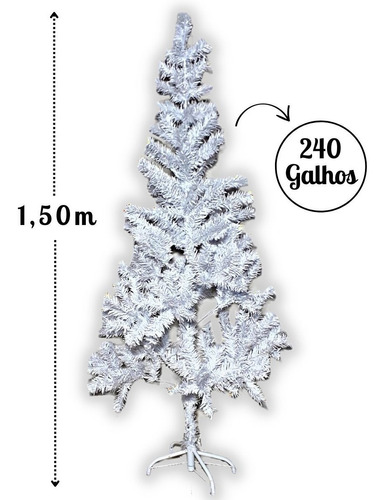 Arvore De Natal 1,50m Branca C/ 240 Galhos Pinheiro Pé Ferro
