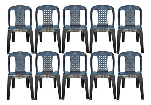 Kit 10 Cadeiras Plástica Preta Bistrô Resistente Lazer Cor Preto