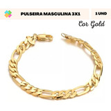 1 Pulseira Masculina Gold Fina 3x1 Pronta Entrega