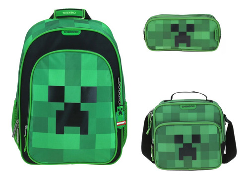 Kit Mochila Lonchera Y Lapicera Minecraft Backpack Vs1544