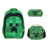 Kit Mochila Lonchera Y Lapicera Minecraft Backpack Vs1544