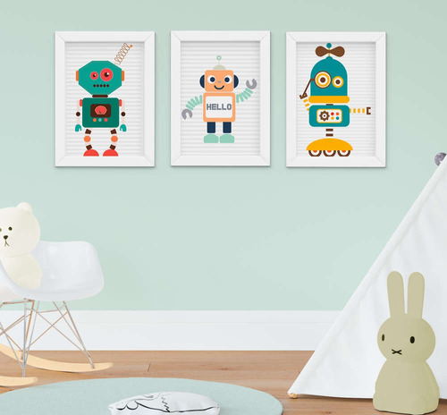 Quadro Infantil Quarto Bebê Menino Robozinhos - 1152a