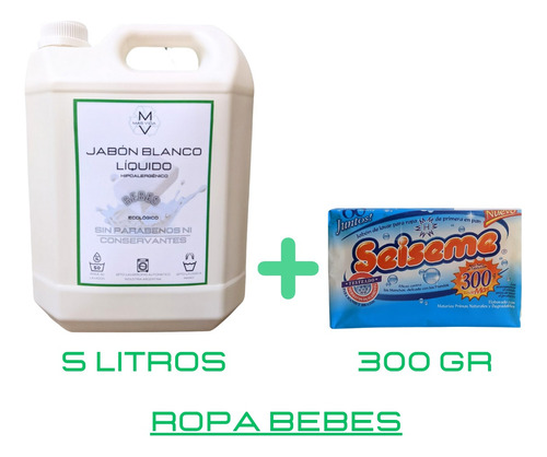 Jabón Blanco Líquido Ropa Bebes  Mv. 5l + Jabón Blanco 300gr