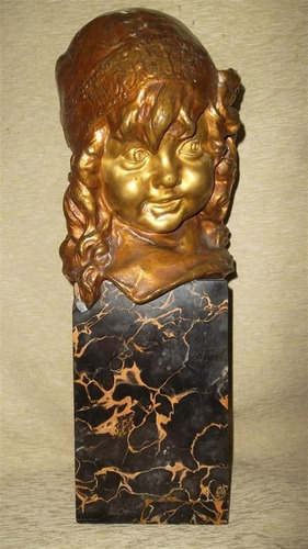 Estatua Antigua Bronce Y Marmol Firma Y Sello Juan Clara 
