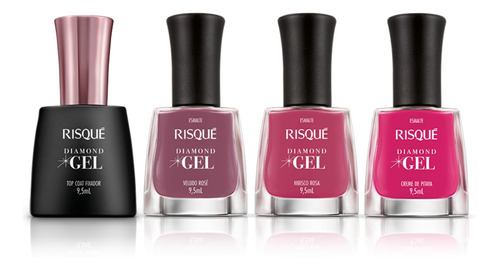 Kit Esmalte Diamond Gel Risque 3 Tons De Rosa + Fixador