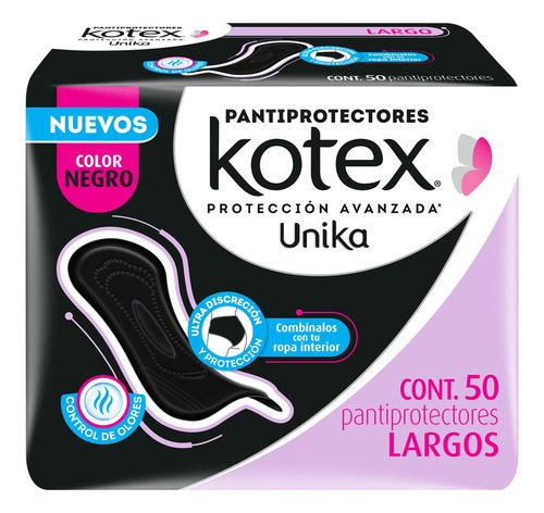 Pantiprotectores Kotex Unika Black Largos 50 Piezas