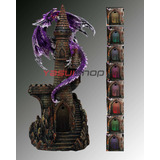 Estatua Enfeite Dragão/castelo Resina C/ Luz Bateria - 30 Cm Cor Violeta