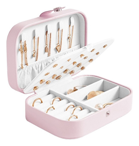 Organizador Joyas Estuche Joyero Aretes Anillos Para Viaje Color Rosa