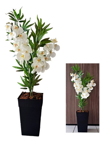 Vaso Chao Arranjo Flores Orquidea Planta Bambu Artificial 