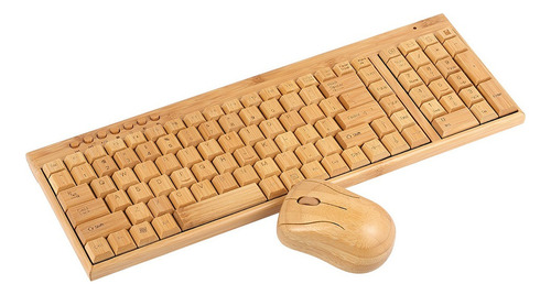 Teclado De Madera Con Conector Amarillo Play Y Ratón Inalámb