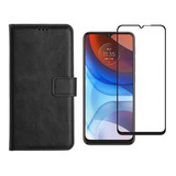 Kit Capa Case Carteira Couro P/ Moto G9 Play + Pelicula 3d