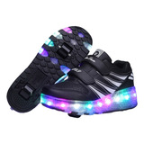 Zapatos Deportivo Con Ruedas Color De Luz Led Adultos Y Niño