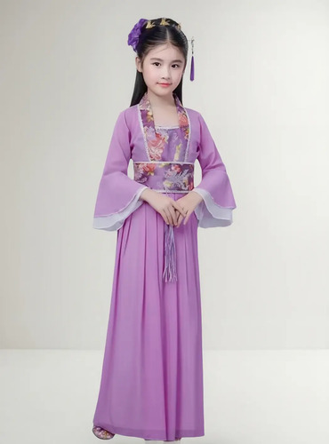Vestido Tradicional Chino Niña Hanfu Morado Varias Tallas