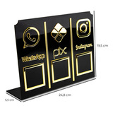 Display Placa 3 Em 1 Whatsapp Pix Instagram Qr Code Preto Preto E Dourado