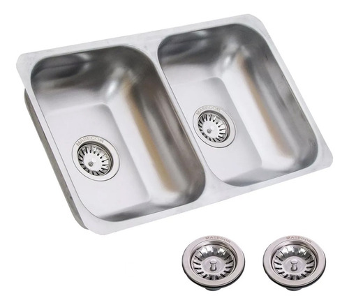 Bacha Doble De Cocina M30 Cestillo Acero Inox 430 Mate 