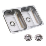 Bacha Doble De Cocina M30 Cestillo Acero Inox 430 Mate 