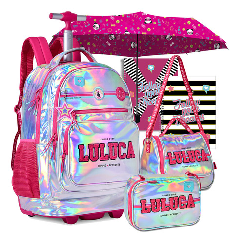 Kit Mochila Luluca Escolar Feminina Infantil Grande Completo