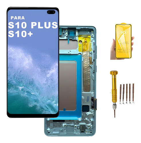 Pantalla Lcd Para Samsung S10 Plus Con Marco Plateado G975 | Envío gratis