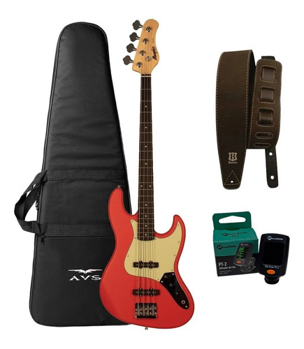 Contra Baixo 4 Cordas Memphis Mb50 Frs Vermelho + Kit