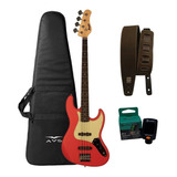 Contra Baixo 4 Cordas Memphis Mb50 Frs Vermelho + Kit