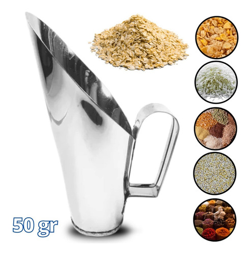 5 Conchas Para Cereais Grãos 50grs Medidor Inteiro Aço Inox Cor Cinza