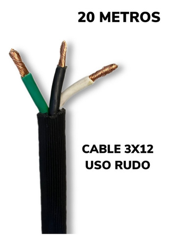 Cable Uso Rudo 3x12 Rollo 20m Negro Cca