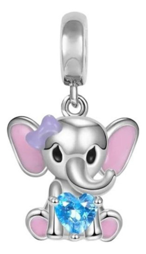 Dije Elefante Corazón Cristal Plata S925 Compatible