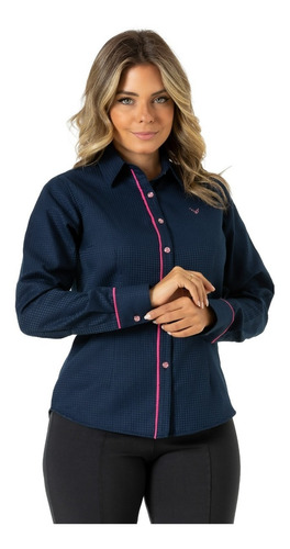 Camisa Feminina Azul E Rosa Santorini Maquineta Premium