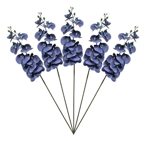 Kit 5 Flor De Orquídeas Artificiais Arranjos Realistas Azul
