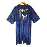 Kimono Velvet Azul Con Bordado - Mujer - M - Usado