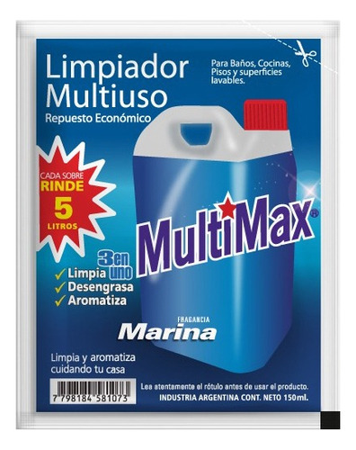 Limpiador Desodorante Pisos Multimax Diluir Rinde 5 Litros Fragancia Marina