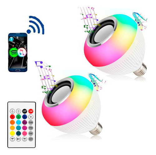 Kit 2 Lâmpada Musical Led Rgb Caixa Som Bluetooth + Controle