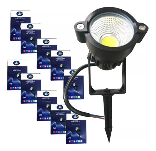 Kit 10 Luminária Espeto Jardim Lâmpada Cob Led 7w Com Nf